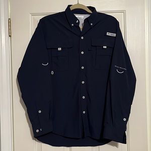 Columbia PFG Omni-shade, navy blue long sleeve fishing  shirt